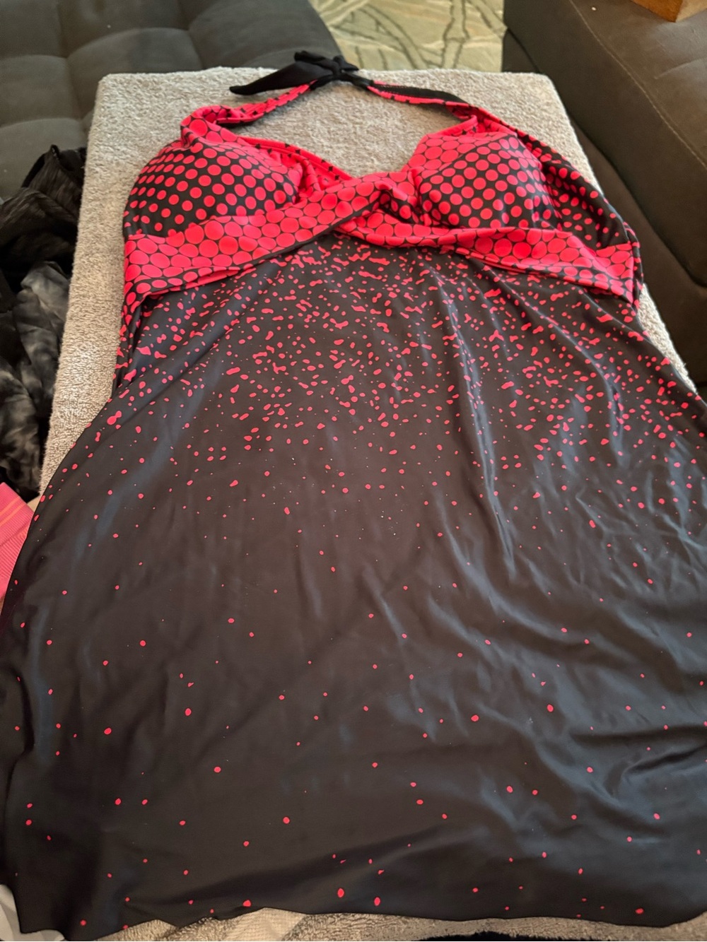 Black & Pink Polka Dot Halter Chemise Nightdress